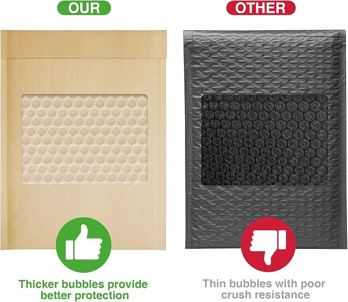METRONIC Kraft Bubble Mailers 6x10" Padded Envelopes Brown 50 Pack Seal | Usable Size 6x9",Mailing Packaging Bags,Waterproof,Tear-Resistant,Cushioning for Small Business,Bulk Mailers,Accessories