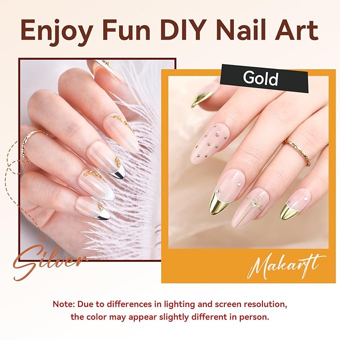 Makartt Chrome Gel Nail Polish Set: Metallic Gel Nail Polish, Silver and Gold 3D Metal Painting Gel for Nail Art Soak off UV/LED Glossy Mirror Effect Nail Gel for Home Salon DIY Manicure（2pcs）