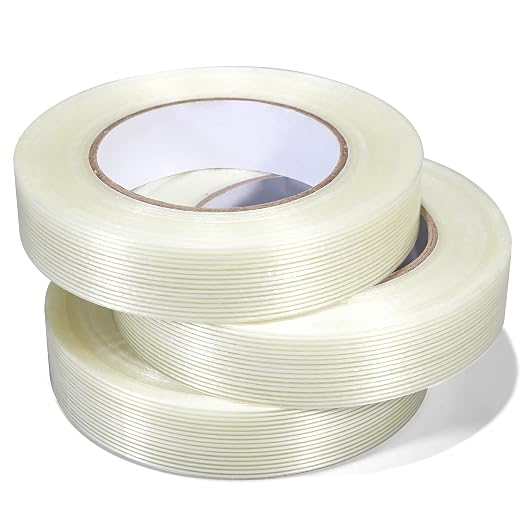 Valley'sYuMiao 3 Pack, 1in×60yds,Mono Filament Strapping Tape, 180yds Total, Fiber Reinforced Packing, Heavy Duty Wearproof Tape, 5.5mils