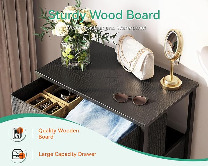 AODK Small Dresser for Bedroom with 4 Storage Drawers, Dark Grey | Dressers Chest of Drawers Fabric Dresser with Sturdy Steel Frame, Dressers for Closet with Wood Top