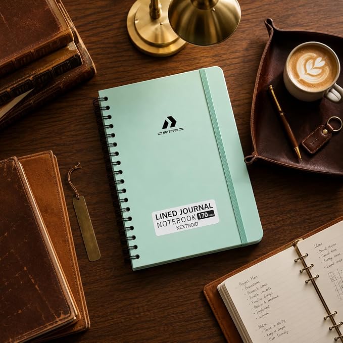 Nextnoid A5 Lined Spiral Notebook - 170 Pages, College Ruled, Mint Green | Hardcover Notebook for Everyday Writing, A5 Size (5.8" x 8.3") Journal for Work and School, Daily Journaling and Notetaking