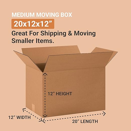 BOX USA Shipping Boxes Long 20"L x 12"W x 12"H 20-Pack - Corrugated Cardboard Box for Moving, Mailing, Packing, Packaging and Storage
