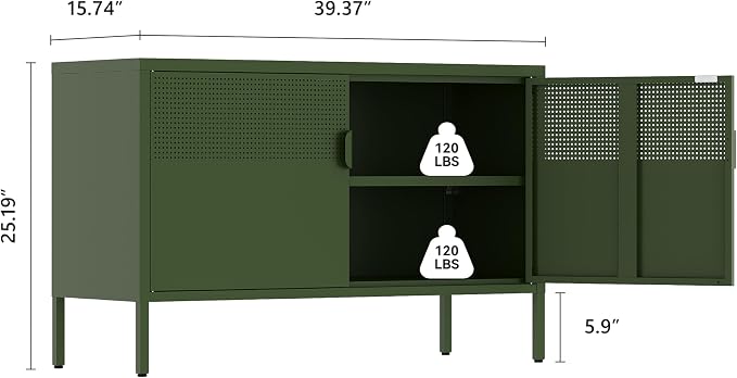 Metal Storage Cabinet,2 Door TV Stand, Metal Mesh Accent Cabinet | Magnetic Door Closure,Low Storage Cabinets with Doors and Shelf for Home,Office,Living Room