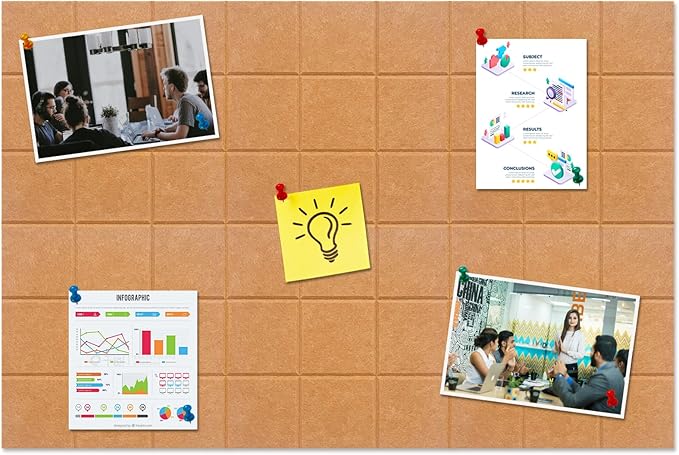 Large Square Felt Cork Board Tiles, Self Adhesive DIY Felt Bulletin Board Pin Board with 35 Pushpins for Office School Home Wall Decor Stickers Memos Photos Display (Deep Camel)