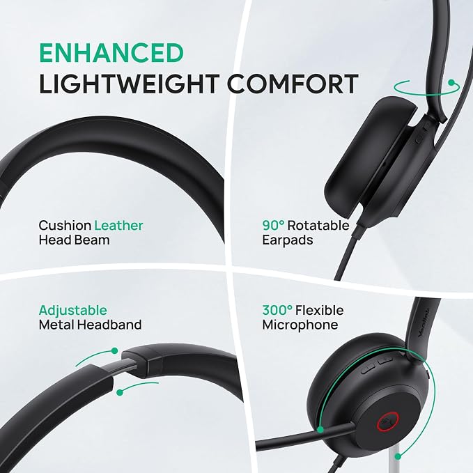 Yealink UH35 Wired Headset,USB-A,AI Noise Canceling Mic,Call Control,On-Ear (Pack of 2)