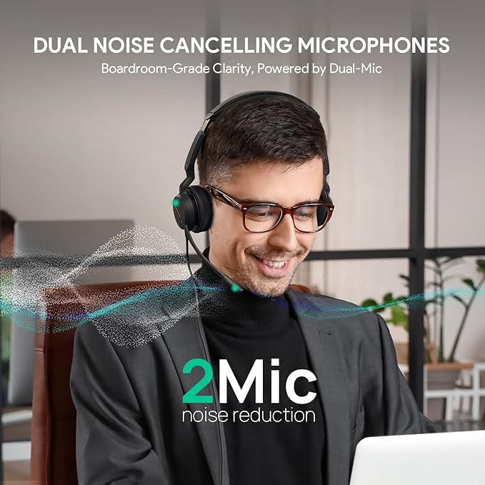 Yealink UH44 USB Headset, Teams Certified, 2 Mics, USB-C/A,in-Line Controls | AI noise-canceling mics,usb headset with microphone for work,wired headset for pc laptop,work from home,busy light