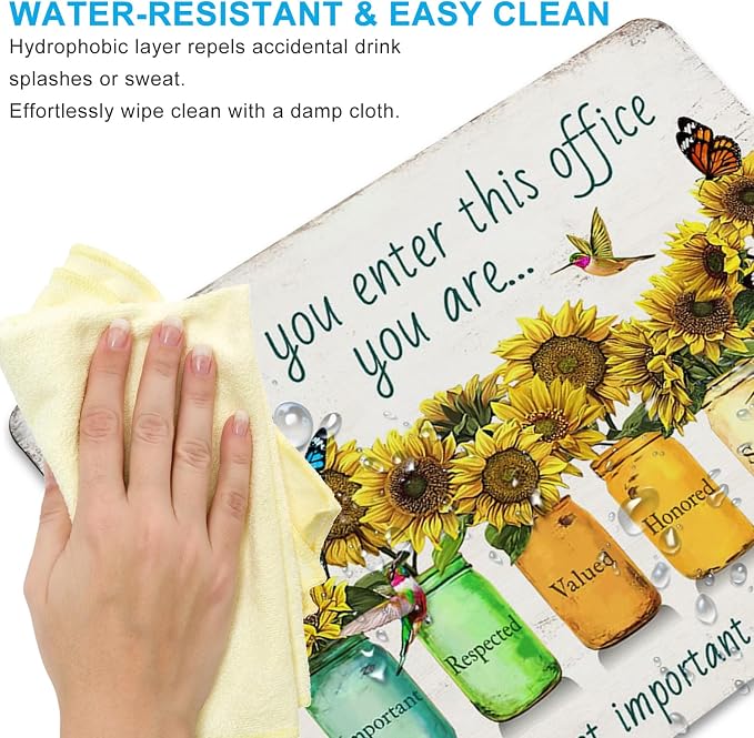 Sunflower Office Quotes Mouse Pad, 9.5"x7.9" Non-Slip Mousepad | Personalized printed square mousepad with inspiring quotes. Clean-cut flush edges & premium smooth cloth for working decor.