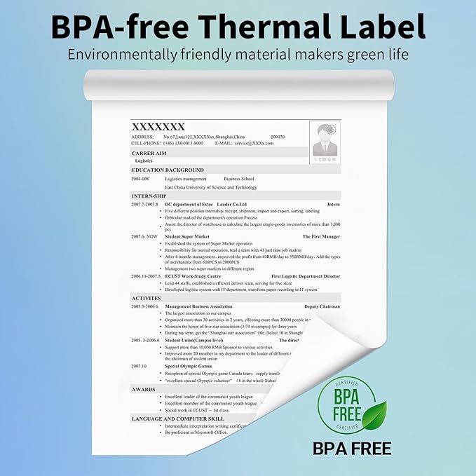 MFLABEL 8.5x11 Thermal Paper - 10-Year Fade-Proof! 200-Sheet Letter Size for Portable Printers (Compatible with iDPRT/Peripage/Munbyn) | BPA-Free Quick-Dry | Not for Laser/Inkjet