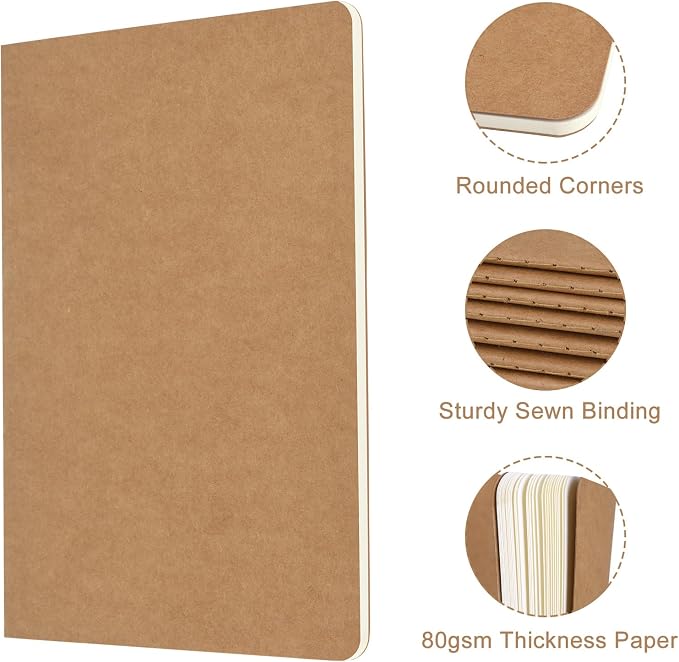 50 Pack A5 Kraft Notebooks Bulk, 8.15x5.5 Inches Lined Paper Journaling Notebooks, Notebooks for Work, Composition Notebooks for School, Journal Notebooks for Office, 60 Pages