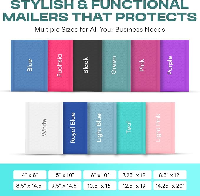 Teal Bubble Mailers 12x15, Self Seal Poly Padded Envelopes, 100 Pack Bulk | Holds Clothing & Bulk Items, No Tape Needed, Cushioned Protection, Water-Resistant Poly, For Small Business Shipping