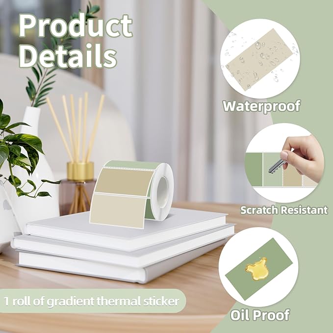 Starboling 2x1 Thermal Labels,Address Barcode Self-Adhesive Thermal Printer Stickers for Logo Design,Name/Price Tag,Address（Green Gradient）