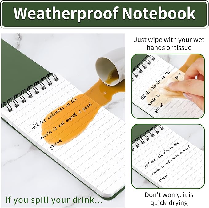 3 Pack Waterproof Notebook, 3 x 5 Pocket Notepad, All Weather Small Pocket Notebook Paper, Mini Spiral Notepad Police Notepad 100 Lined Pages for Outdoor Office