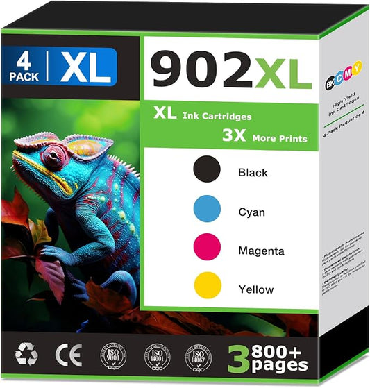 902XL Ink Cartridges Black and Color Combo Pack Replacement With HP 902 Ink Cartridges (4 Pack),Work With Officejet Pro 6978 6968 6974 6975, Officejet 6951 6954 6956 6958 Printers, Updated with VA.B9