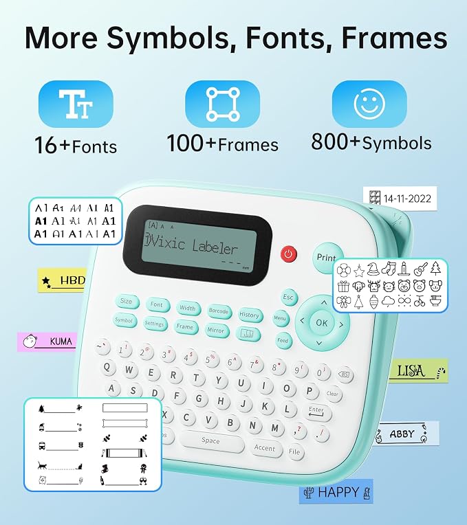 Vixic Label Makers, Label Maker with Different Fonts, D210S Labeler Machine | Portable Labelmaker Machine with QWERTY Keyboard, 12mm Laminated Waterproof-Labels for Home Office School Kids Items