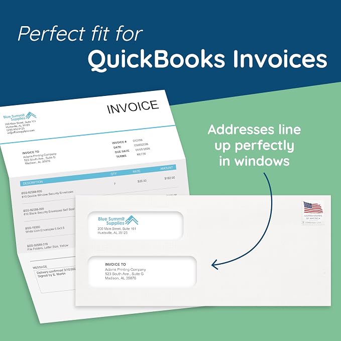 Blue Summit Supplies 500#10 Double Window Security Envelopes, Flip & Seal | 4 1/8 x 9 1/2 in, security tint, flip and seal, for QuickBooks invoices, statements, return mailings