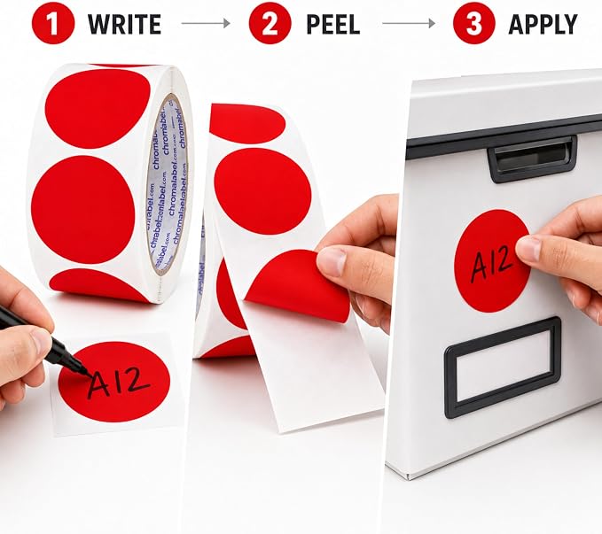 Red Circle Stickers, 2 Inch, 500/Roll | Large Sticker Dots with Semi-Gloss Paper for Inventory, Classrooms, and Offices. Made in USA