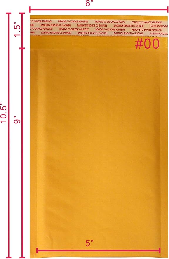 Yens Kraft Bubble Mailers 5x10 250 Pack Self Seal Adhesive Shipping Bags, Cushioning Padded Envelopes for Shipping, Mailing, Packaging Useable Space 5x9 KF#00-250