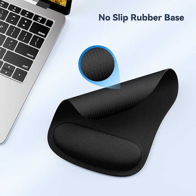 TECKNET Mouse Pad with Wrist Support, Ergonomic Gaming Mouse Pad Pain Relief, Portable Comfortable Mousepad for Computer, Laptop, Office, Home and Travel, Non-Slip Base, Waterproof Surface, Black