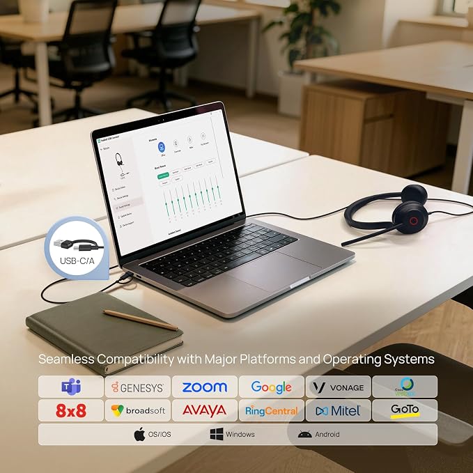 Yealink UH35 2nd Gen Wired Headset, USB-C/A,AI Noise Canceling Mic,HD Audio | Teams/Zoom Certified, Dual-ear Headphones with 2-Microphones, Play & Plug for Computer/Phone, WFH, Call Center,35mm Speakers