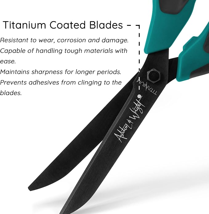Ashton and Wright - Titanium HD - Heavy Duty Scissors for Office, Home, Kitchen and Craft - 210mm / 8” - Titanium Coated Blades (Teal, Left Handed)