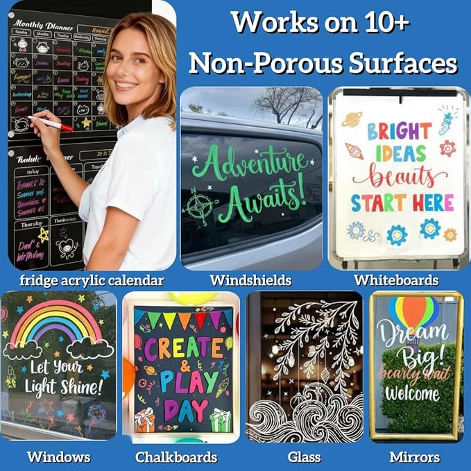 14 Colors Liquid Chalk Markers for LED Note Board - Neon Dry Erase Markers for Acrylic Calendar, Glass Window & Blackboard - Erasable Gel Markers Fine Tip for Kids, Non-Toxic Wet Erase Pens