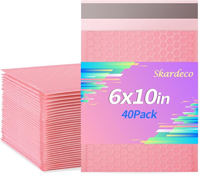 6x10 Inch Pink Bubble Mailers 40 Pack Self-Seal Poly Padded Envelopes Suitable for Small Businesses to Package and Mail Jewelry Cosmetics, Electronic Products, Cards (Pink, 6 * 10-40)