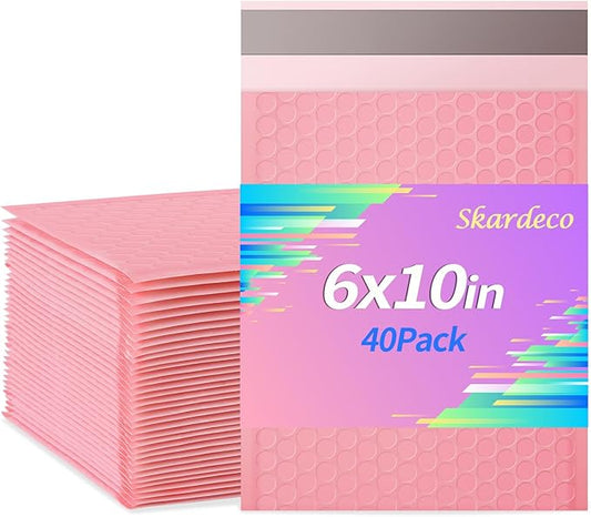 6x10 Inch Pink Bubble Mailers 40 Pack Self-Seal Poly Padded Envelopes Suitable for Small Businesses to Package and Mail Jewelry Cosmetics, Electronic Products, Cards (Pink, 6 * 10-40)