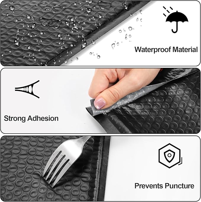 Nicunom 100 Pack Bubble Mailers 6x10", Usable Size 6x9" Self Seal Padded Envelopes Opaque Poly Wrap Bubble Bags Waterproof Shipping Bags for Small Business Mailing Makeup Jewelry Gifts, Black
