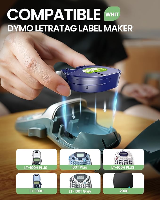 10-Pack 91330 Label KINGDOM Label Compatible with DYMO LetraTag Label Maker Refills 91330 White Paper Tape Refills 12mm x 4m (1/2" x 13') for Labeler Letra Tag 200B LT 100H 100T Plus