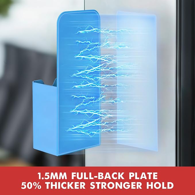 BEYGORM Magnetic Pen Holder for Refrigerator, Pencil Cup Organizer (Blue) | Upgraded 1.5mm thick magnetic backing for whiteboards, lockers & fridge; 4 Pcs dry erase marker holder for classroom & office