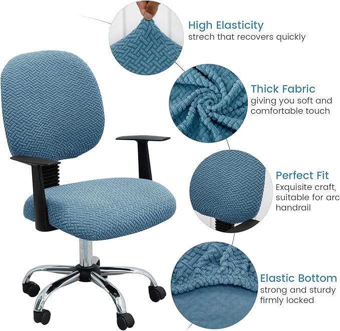 MIFXIN Computer Office Chair Cover Stretch Elastic Slipcover 2 Piece Jacquard Washable Computer Chair Covers Furniture Protector for Office Home, NO Chair Only Covers (Blue)