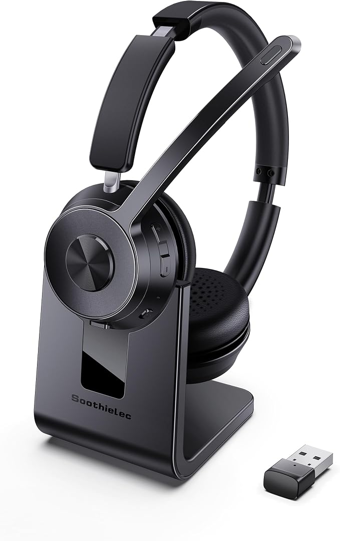 (Upgraded Version) Wireless Headset, Bluetooth Headset with Noise Cancelling Microphone, Best Headphones with Mic Mute & USB Dongle for PC/Computer/Laptop/Cell Phones/Remote Work/Call Center