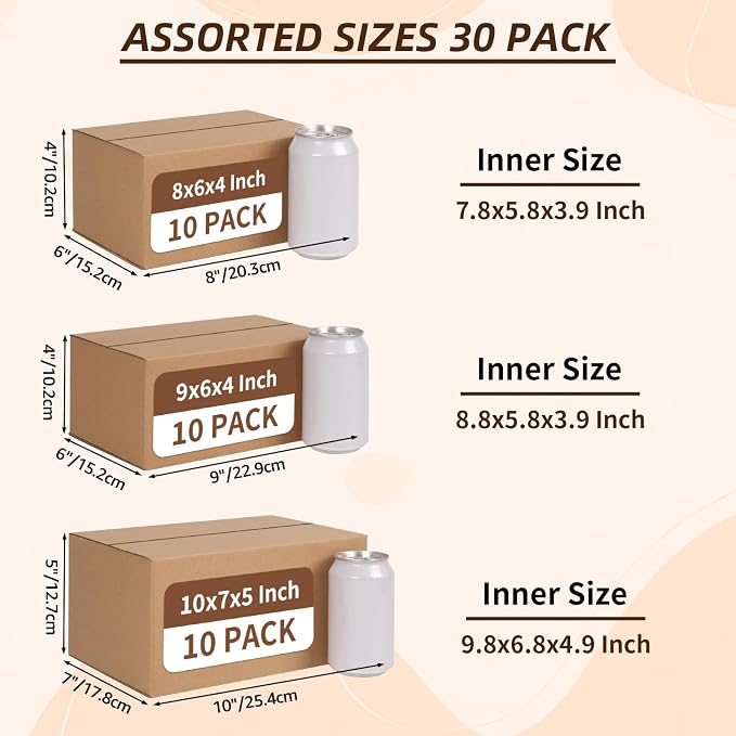 ZBEIVAN Shipping Boxes Mailers Assorted Sizes 10x7x5, 9x6x4, 8x6x4 inches Corrugated Cardboard Small Packing Kraft Moving Mailing Box, Pack of 30