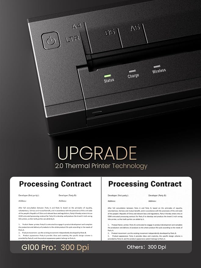 Phomemo G100 Pro AirPrint Portable Printers Wireless for Travel with Case | Thermal Inkless Printer, Supports 8.5"x11"US Letter & A4 Size, Compatible with iOS, Mac, for Mobile Office Home