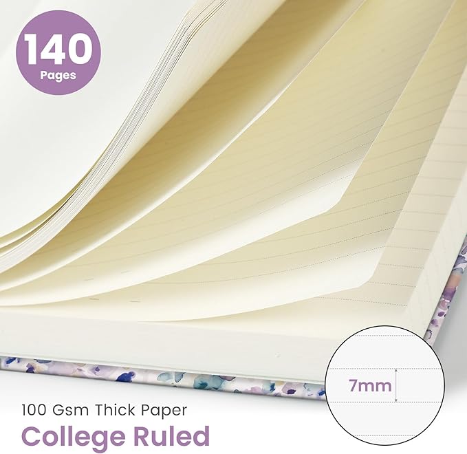 Taja Spiral Journal Notebook for Women, Pretty Hardcover Lined Notebook for Work & Note Taking, Aesthetic Cute Journal for Writing, 140 Pages, 5.8"x8.3", Purple Blocks