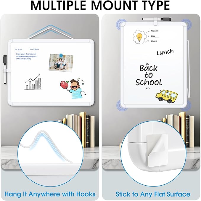 MaxGear Small White Board for Wall, 16"x 12" Double-Sided Magnetic Hanging Dry Erase Board with a Black Marker, Portable Whiteboard for Planning, Drawing, Memo, to Do List