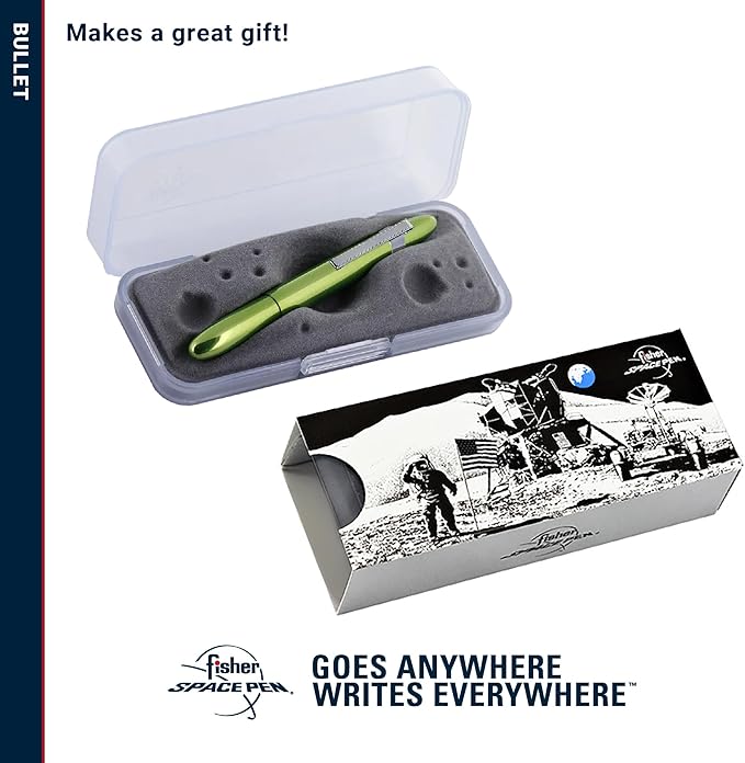 Fisher Space Pen Aurora Borealis Lime Green Bullet Pen, Pressurized Ballpoint Pen, Compact, Writes Upside Down, Extreme Temperatures, Black Ink, Medium Point, Pocket Clip, Gift Box, Made in USA