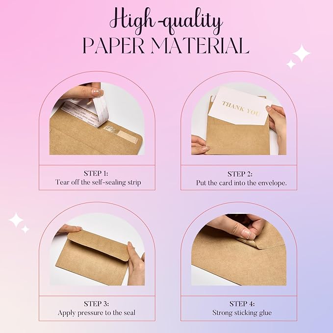 ACSTEP 100Pack A4 Envelopes 4-1/4 X6-1/4 Inch Self Seal Brown Kraft 4X6 Envelopes For for Weddings, Invitations, Photos, Postcards, Greeting Cards Mailing,Baby Shower, Graduation
