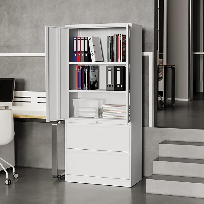 Fesbos Metal Steel Storage Cabinets with Lockable Drawers and Doors Lateral File Cabinets Steel Metal Filing Lockers for Home Office Hanging Files Letter/Legal/F4/A4 Size