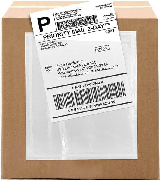 100 Count 4.5" x 5.5" Shipping Label Envelopes, Clear Packing List Pouches with Self-Adhesive Back, Top Loading for Shipping Labels Sleeves, for Packing Slips, Labels Invoices & Paperwork. GPI