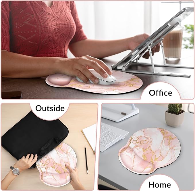 Ergonomic Mouse Pad with Wrist Rest, Small Mousepad with Non-Slip Rubber Base and Smooth Surface, Pink Mouse Pads for Desk, Office Desk Accessories