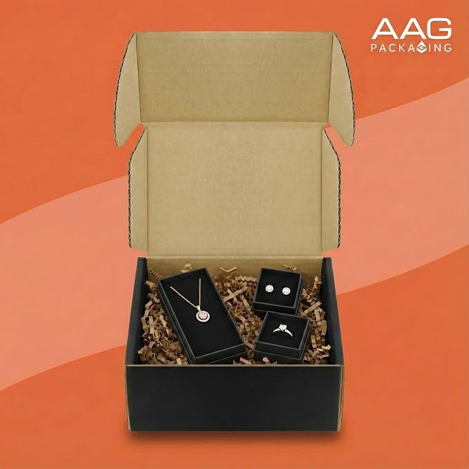 Corrugated Shipping Box Mailers, Kraft Brown, Triple-Layer Board Secure Slot Closure (Black, 6"x4"x3" / Set of 20)