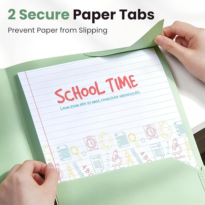 Sooez 1 Pack Plastic Folder, 2-Pocket Folder with Writable Category Label | With Non-Slip Tabs, Fits A4/Letter Size Paper, Heavy-Duty Folders with Pockets for School, Office, Home (Yellow)