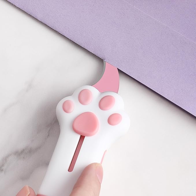 Cat Paw Box Cutter Retractable with Cat Paw Handle, Multifunctional Knife Set (Pink)