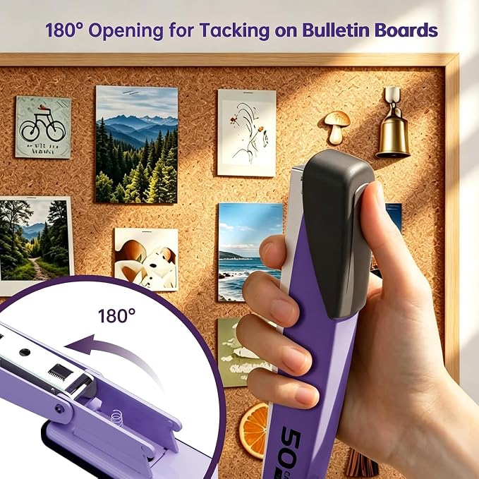 Metal Stapler Heavy Duty for Desk - 50 Sheet Capacity with 2000 Pieces 1/4", 5/16" Staples and Staple Remover, No Jam, Non-Slip, Stapler Heavy Duty for Classroom and Office, Purple