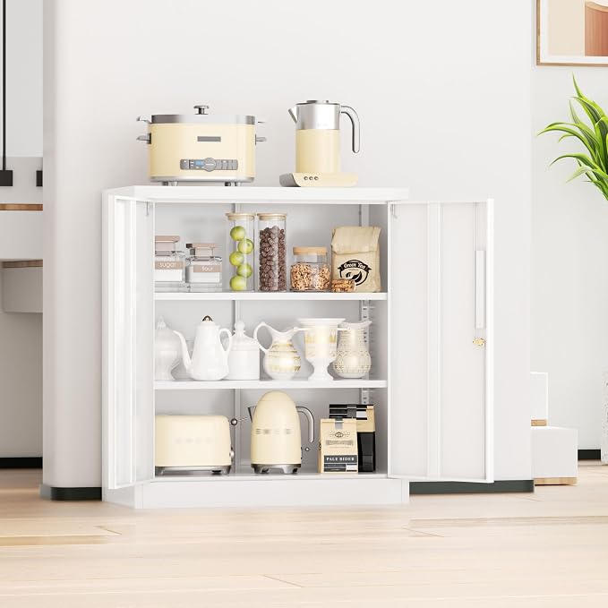 Metal Storage Cabinet with Doors and Shelves,Lockable Storage Cabinet for Office,36”White Metal Utility Cabinet Garage Cabinets for Home Office, Garage, Kitchen, Shop