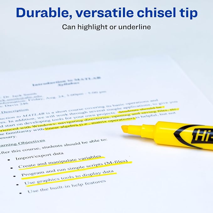 Avery Hi-Liter Desk-Style Highlighters, Smear Safe Ink, Chisel Tip, 12 Yellow Highlighters (07742)