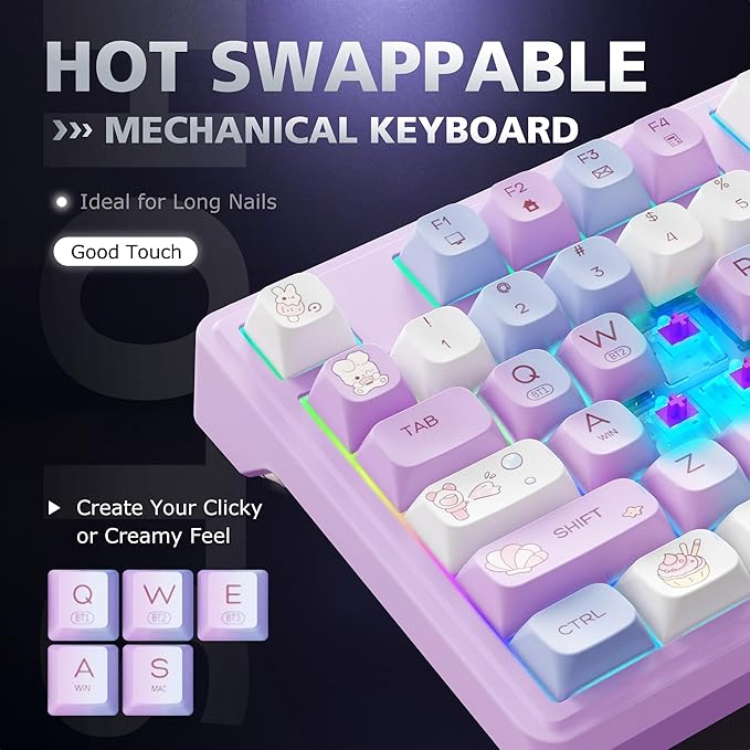 F98 Wireless Mechanical Keyboard 98%, RGB Backlit Creamy Keyboard with Number Pad & Knob, Hot Swappable 5-Pin, PBT Keycaps, Quiet Thocky Creamy Sound, Tri-Mode BT/2.4G/USB-C for Mac & PC, Pink