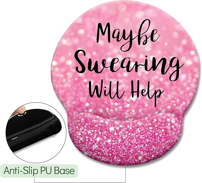 Cute Pink Ergonomic Mouse Pad with Wrist Rest, Gaming Mousepad Wrist Support with Non-Slip Pain Relief PU Base, Funny Computer Mouse Pads for Desk Work, Cute Office Desk Accessories Decor