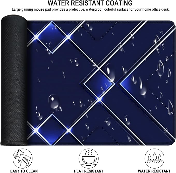 Gaming Mouse Pad, Water Resist Fabric XXL Large Extended Mousepad with Non-Slip Rubber Base, Stitched Edge, Computer Keyboard Mat for Gamer, Office, Home, 31.5" x 15.7", Blue White